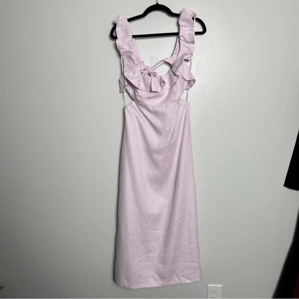 Zimmermann Ruffle Linen Midi Dress Lilac AU2/US8 Style 7697DRTW